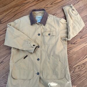 L.L. Bean Women’s Canvas Field Coat / Barn Jacket – Tan, Plaid Lined, Large